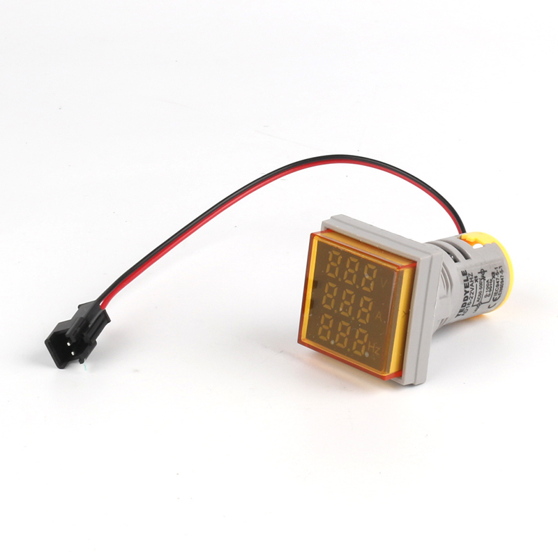 Current, Voltage, and Frequency Meter - Square - Three Row Display Yellow